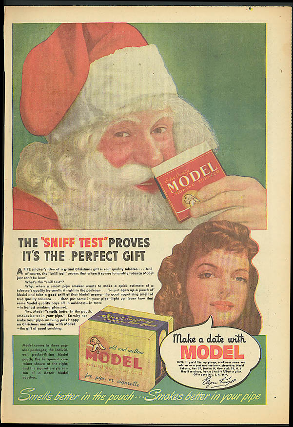 The Sniff Test Proves it's Perfect Model Pipe Tobacco ad 1944 Elyse Knox